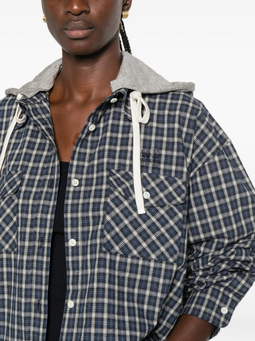 Miu Miu Checkered Pattern Contrasting Hood Shirt