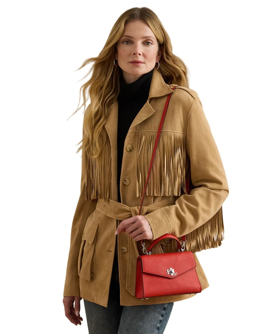 Lauren Ralph Lauren Textured Leather Satchel Bag In Bright Vermillion