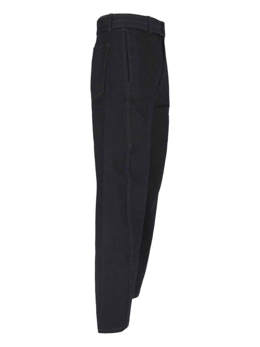 Lemaire Black Belted Rounded Wide-Leg Cotton Pants