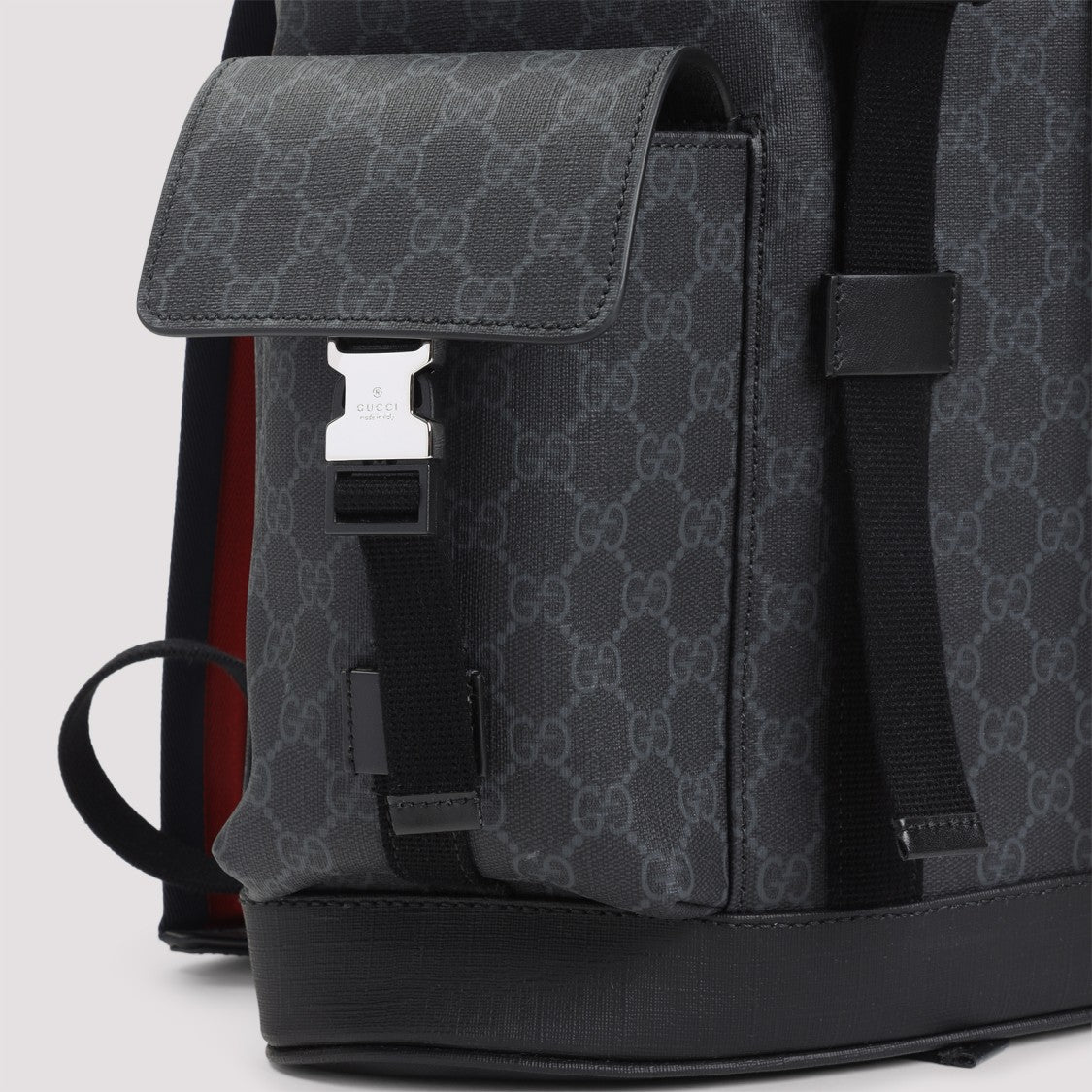 Gucci Structured Grey Fabric Backpack With Monogram Details