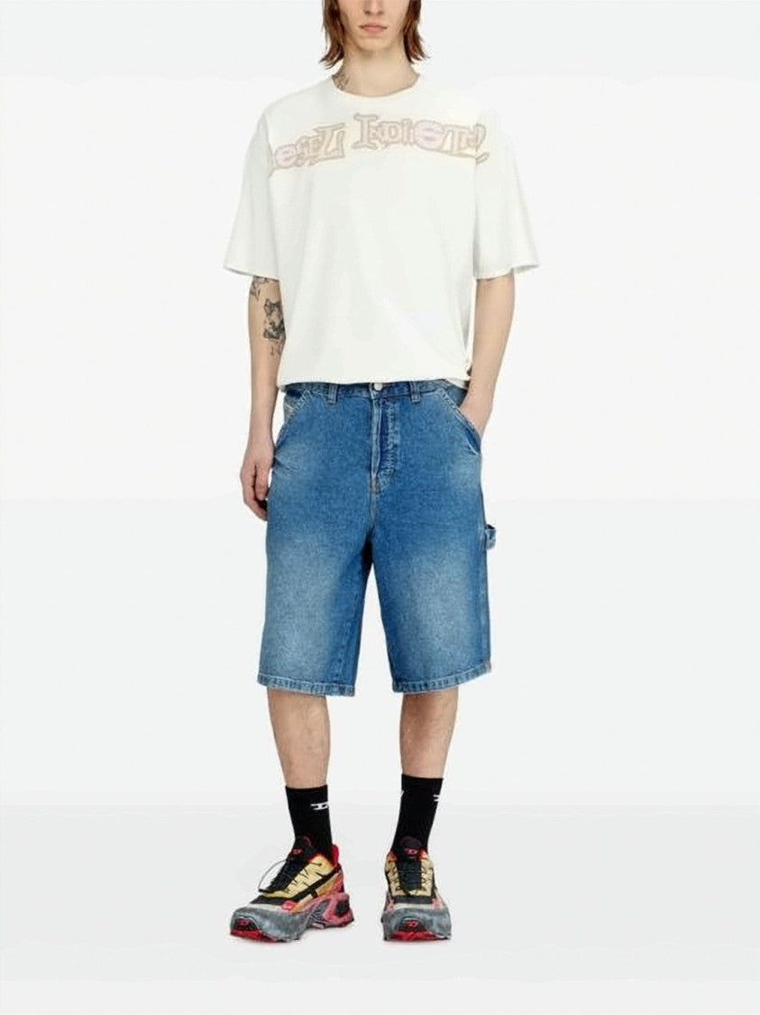 Diesel Blue D-Livery-W-Short Cotton Denim Shorts