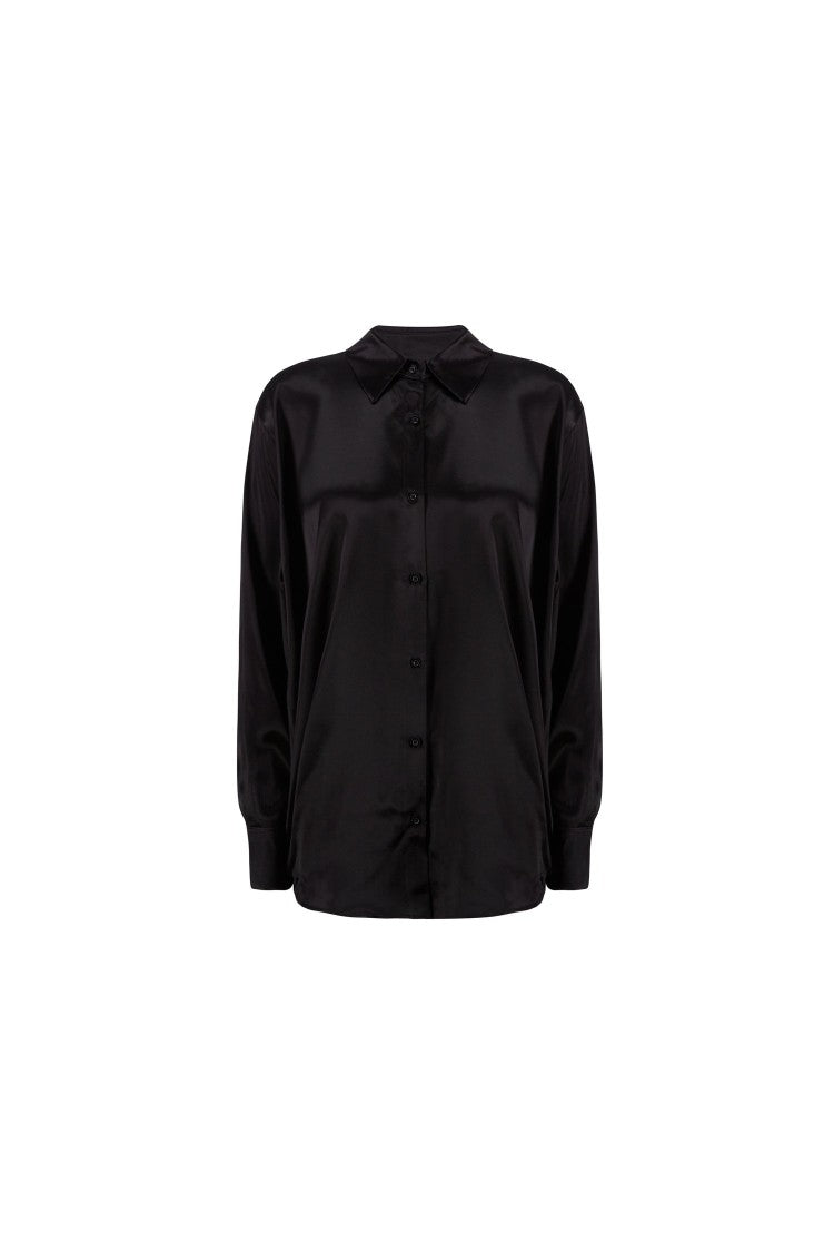 Aniye By Button-Up Black Satin Blouse With Relaxed Fit