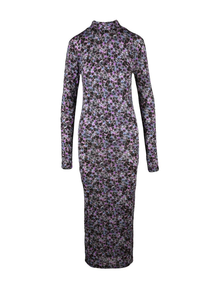 Isabel Marant Long Fitted Dress With Floral Pattern And High Neckline