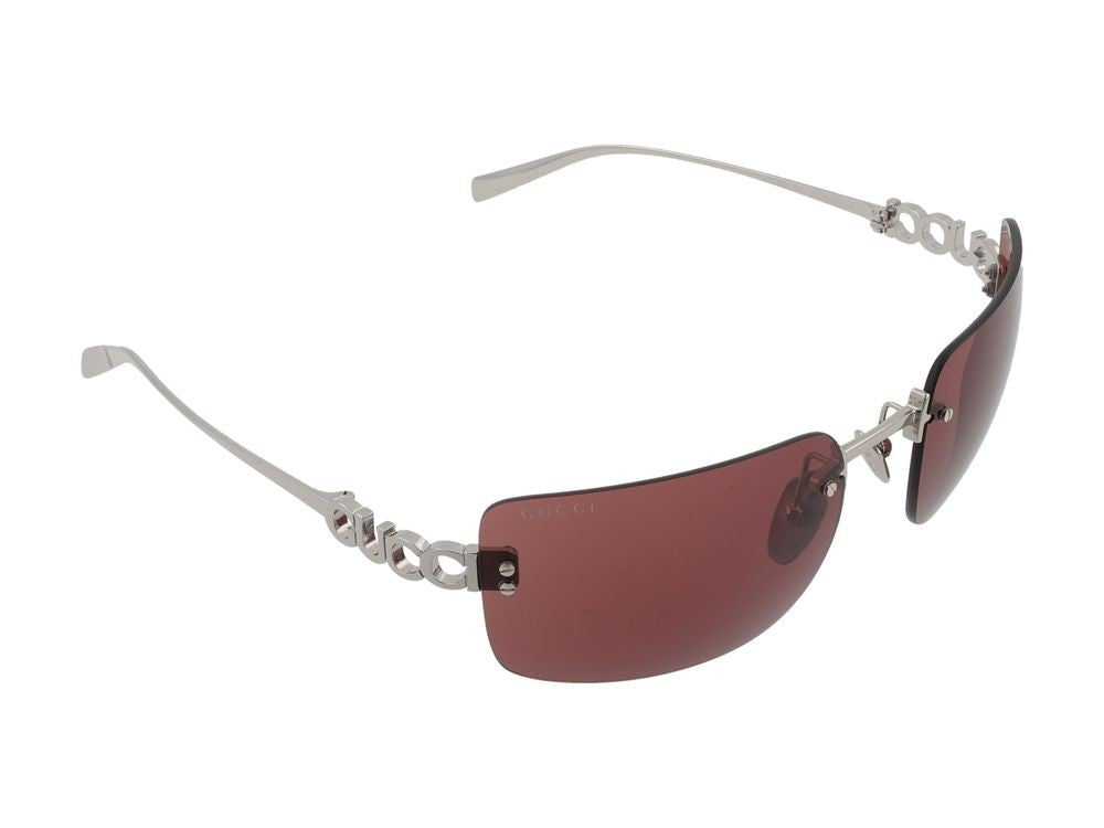 Gucci Rimless Silver Large Red Lens Sunglasses