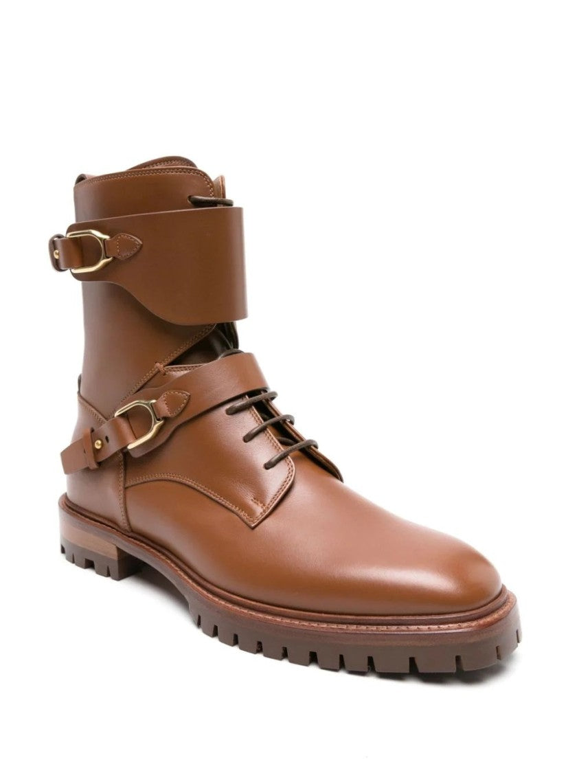 Polo Ralph Lauren Brown Marlie Gold-Tone Buckle Leather Ankle Boots