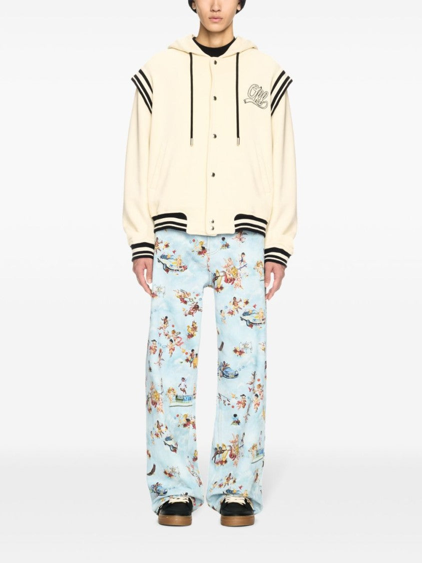 Off-White Cream White Cotton Hoodie With Logo Print