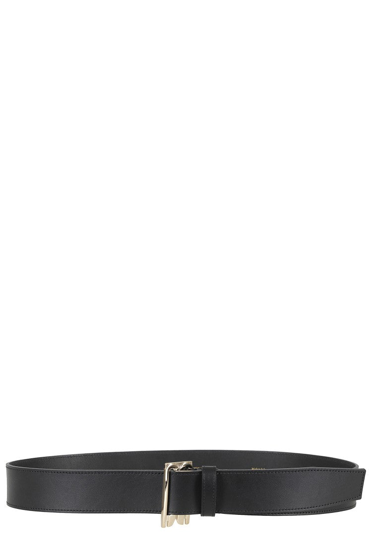 Victoria Beckham Black Tuxedo Logo-Buckle Calfskin Leather Belt