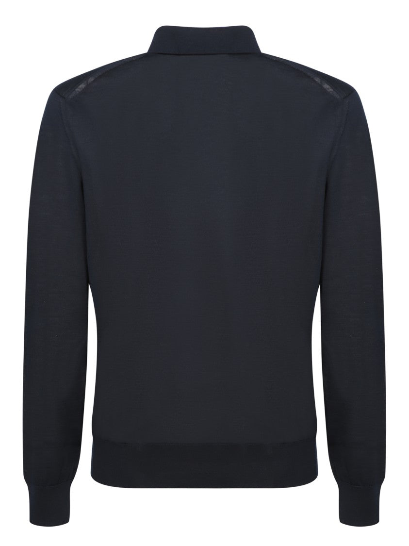 Zegna Blue Wool Long Sleeve Polo