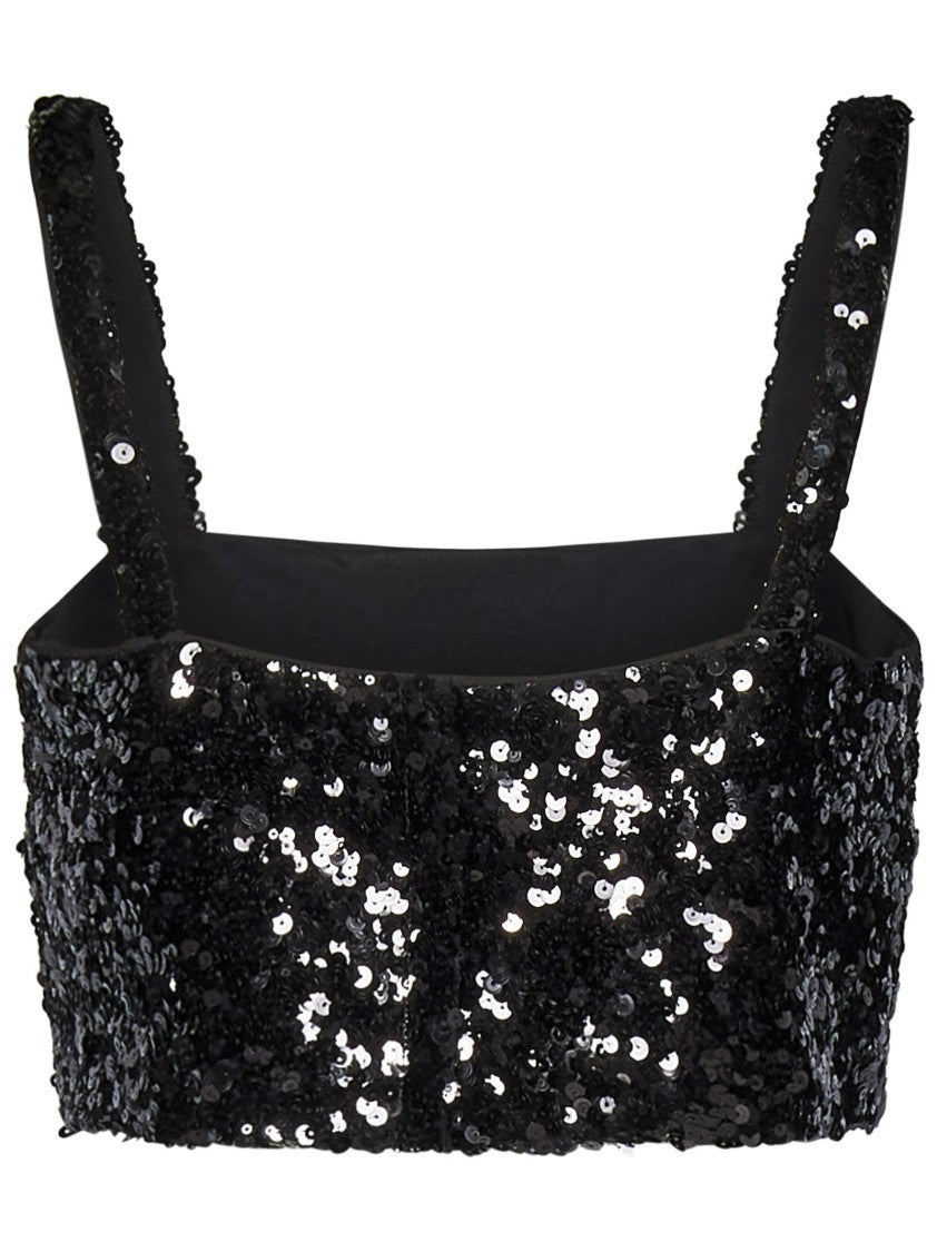 Dolce & Gabbana Cropped Black Sequin Top With Straps