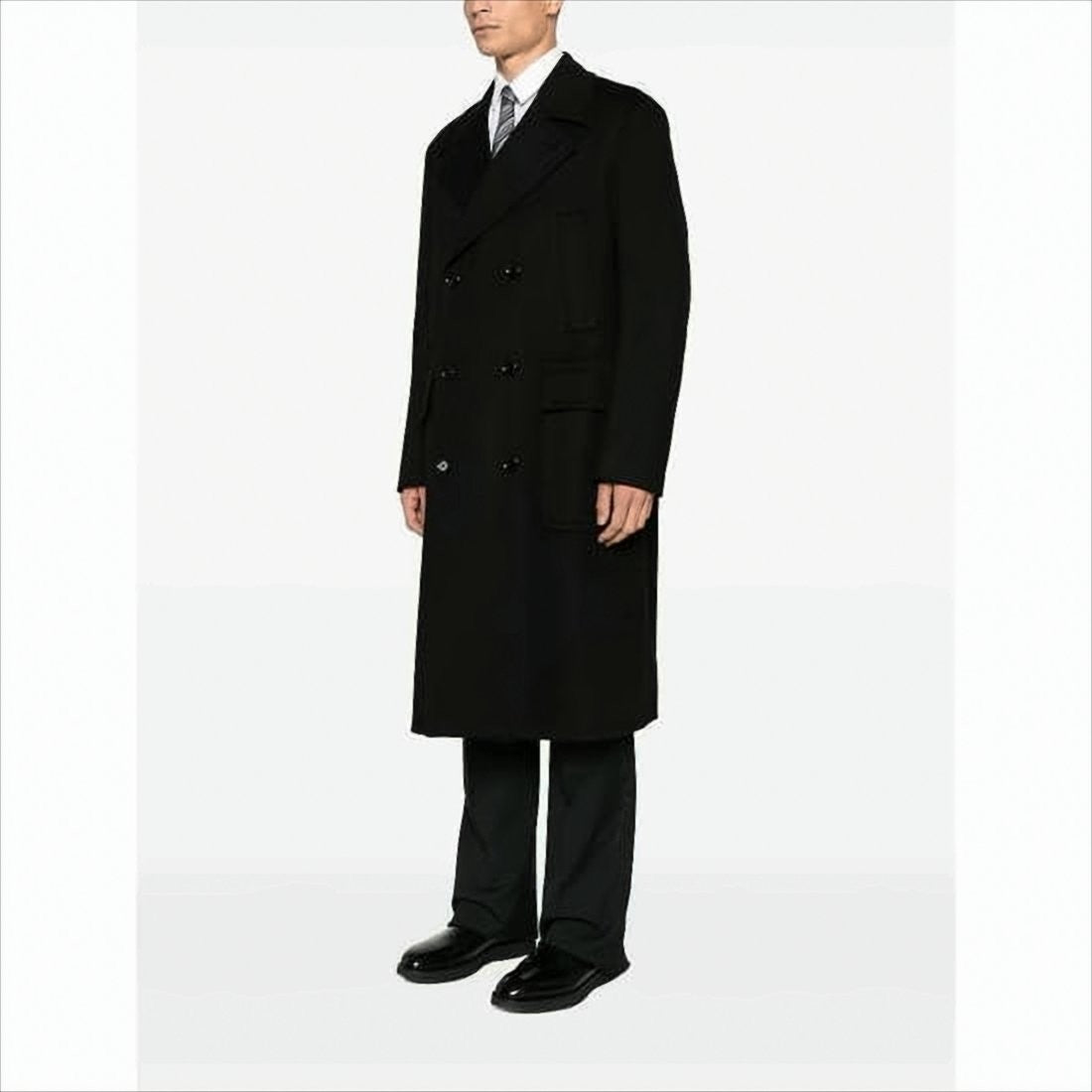 Lardini Double-Breasted Wool Coat With Floral Pin Detail