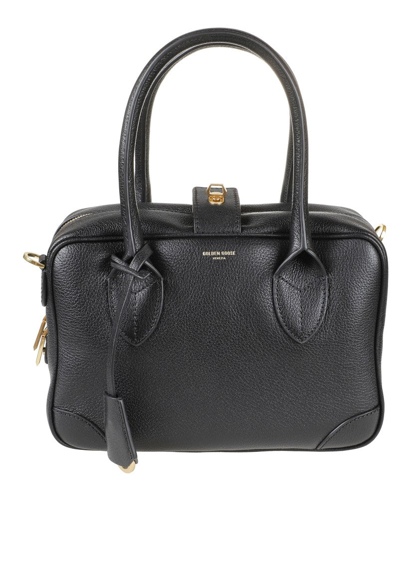 Golden Goose Structured Black Leather Handbag With Gold-Tone Hardware