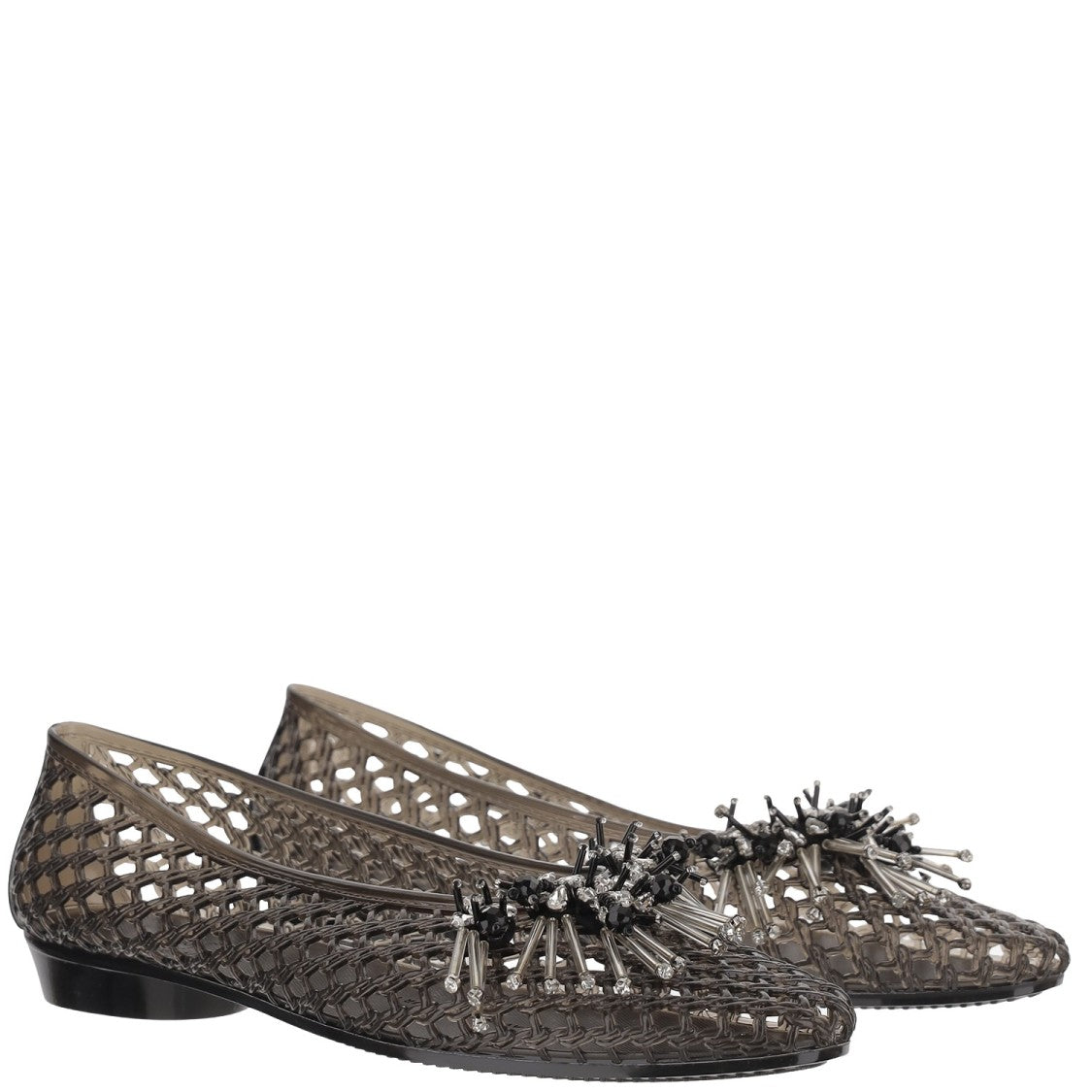 Heavenly Jelly Transparent Mesh Ballerina Flats With Decorative Beading