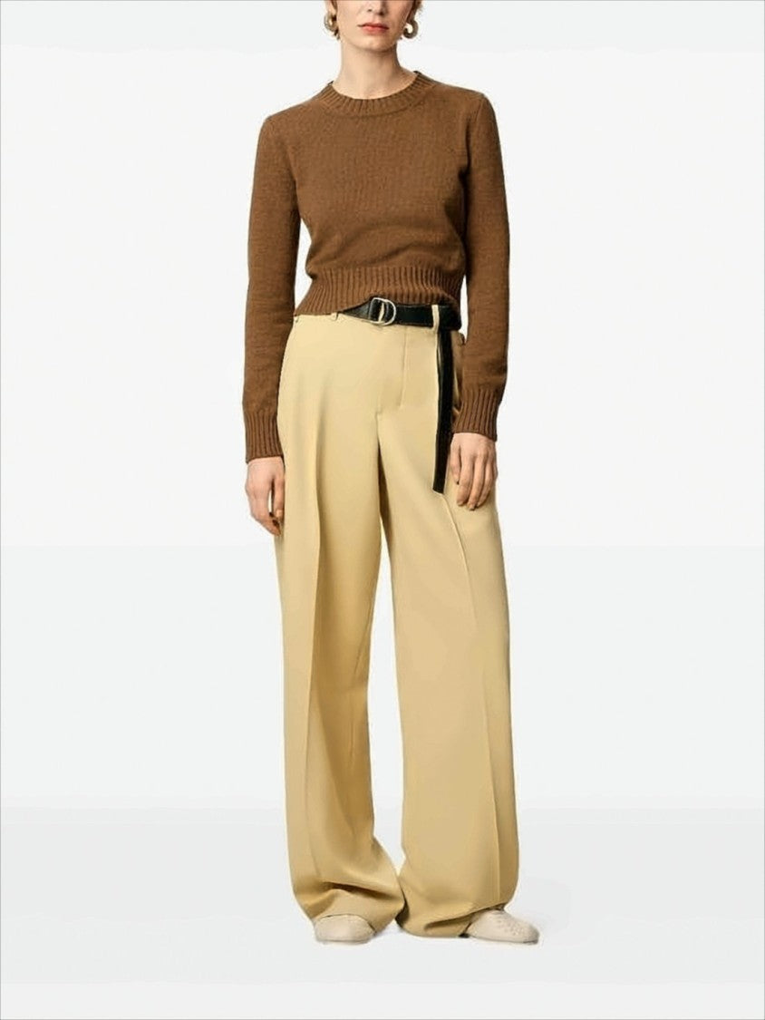 Ami Paris Cropped Brown Cashmere Blend Sweater With Heart Detail