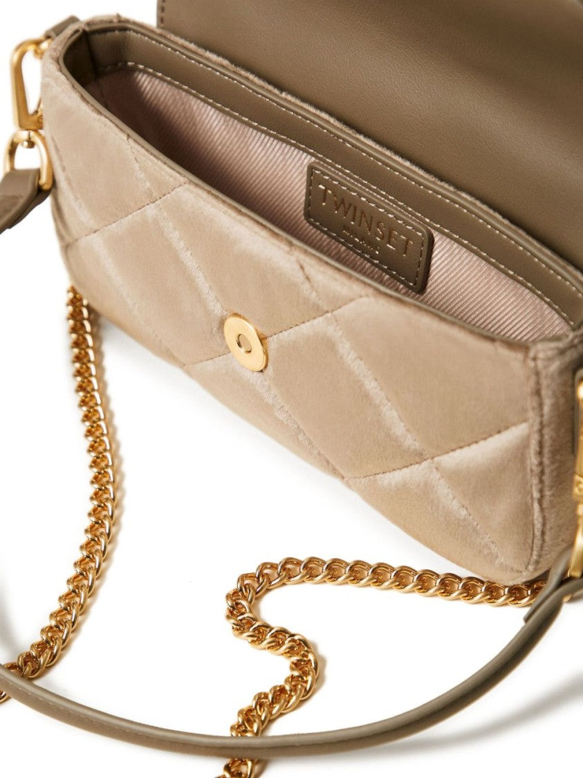 Twin-Set Quilted Bag With Gold-Tone Buckle Closure And Chain Strap