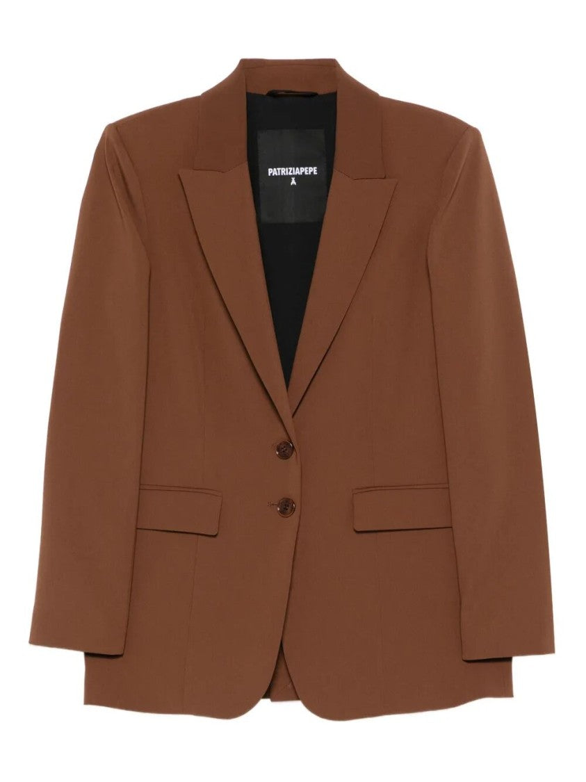 Patrizia Pepe Structured Brown Tailored Jacket With Notched Lapel