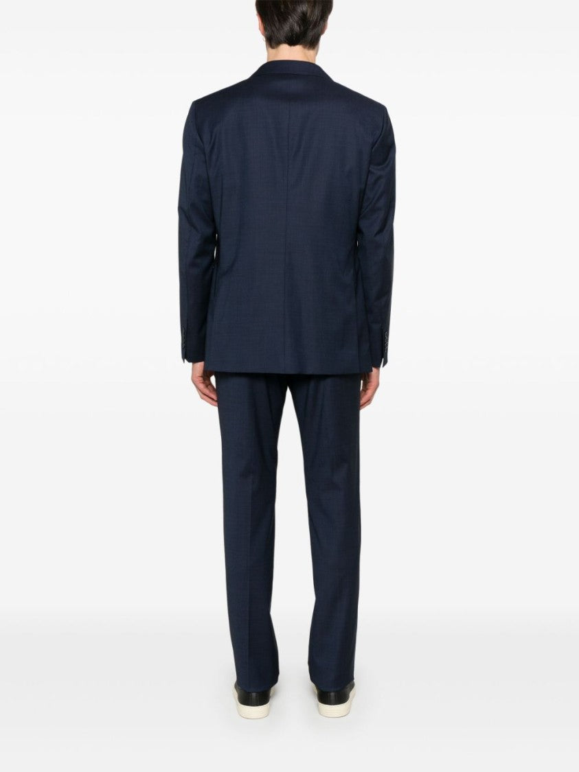 Tagliatore Navy Blue Suit With Brooch Detail