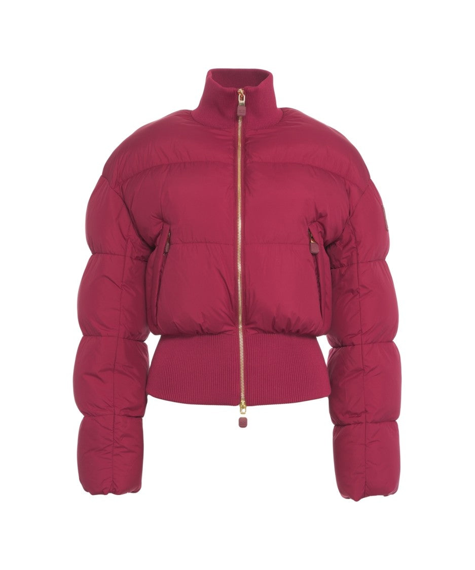 Elisabetta Franchi Cropped Red Quilted Puffer Jacket With High Collar