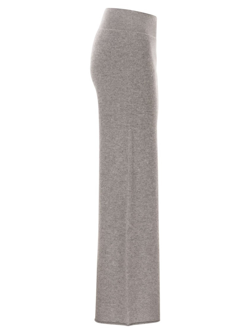 Vanisé Cashmere Wide-Leg Trousers With Ribbed Waistband