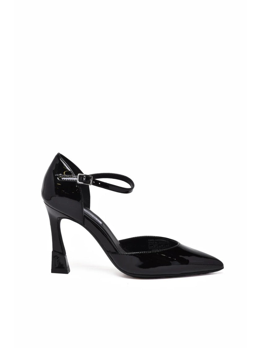Karl Lagerfeld Black Leather Ankle-Strap Pumps