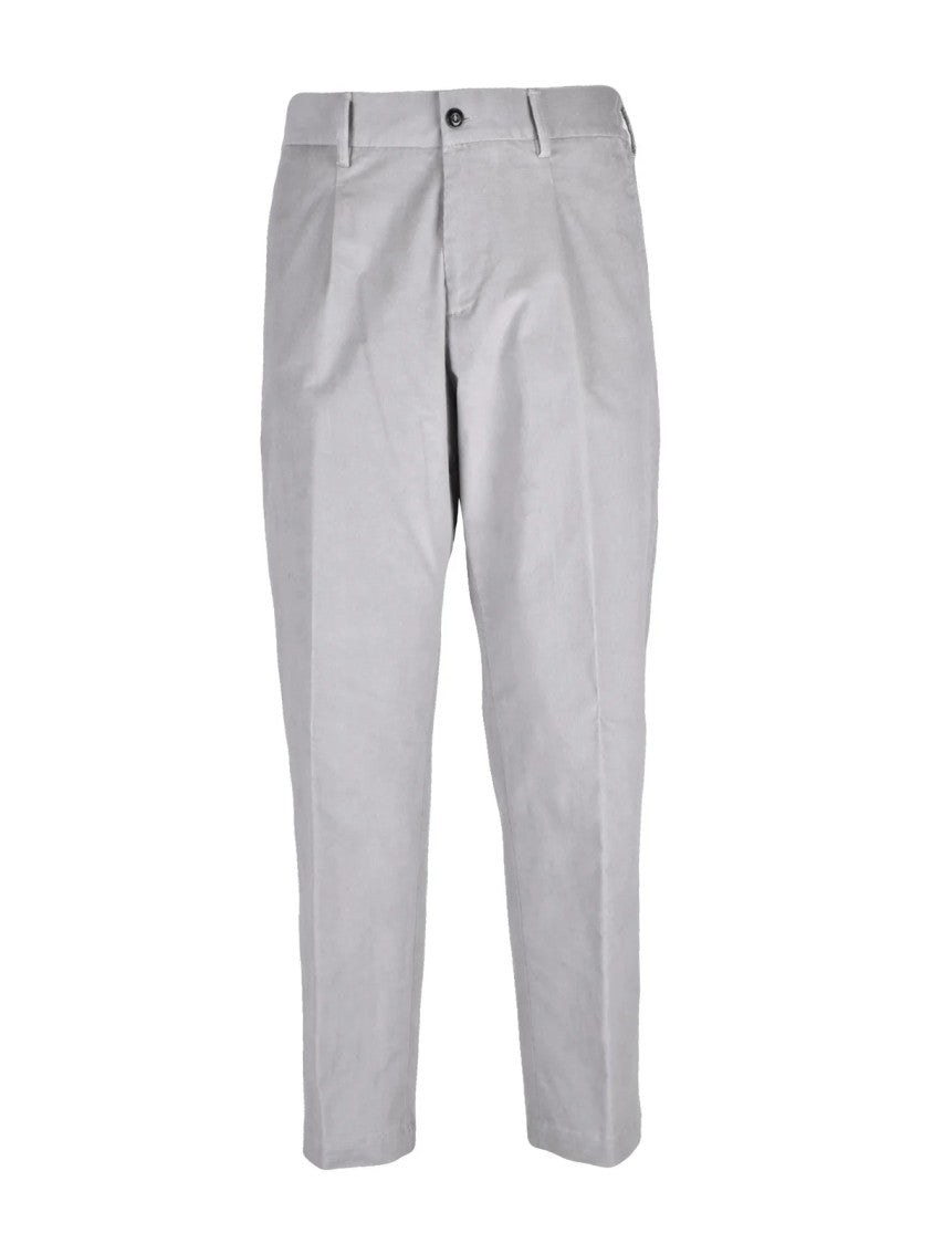 Officina 36 Grey Stretch Cotton Straight-Leg Formal Pants