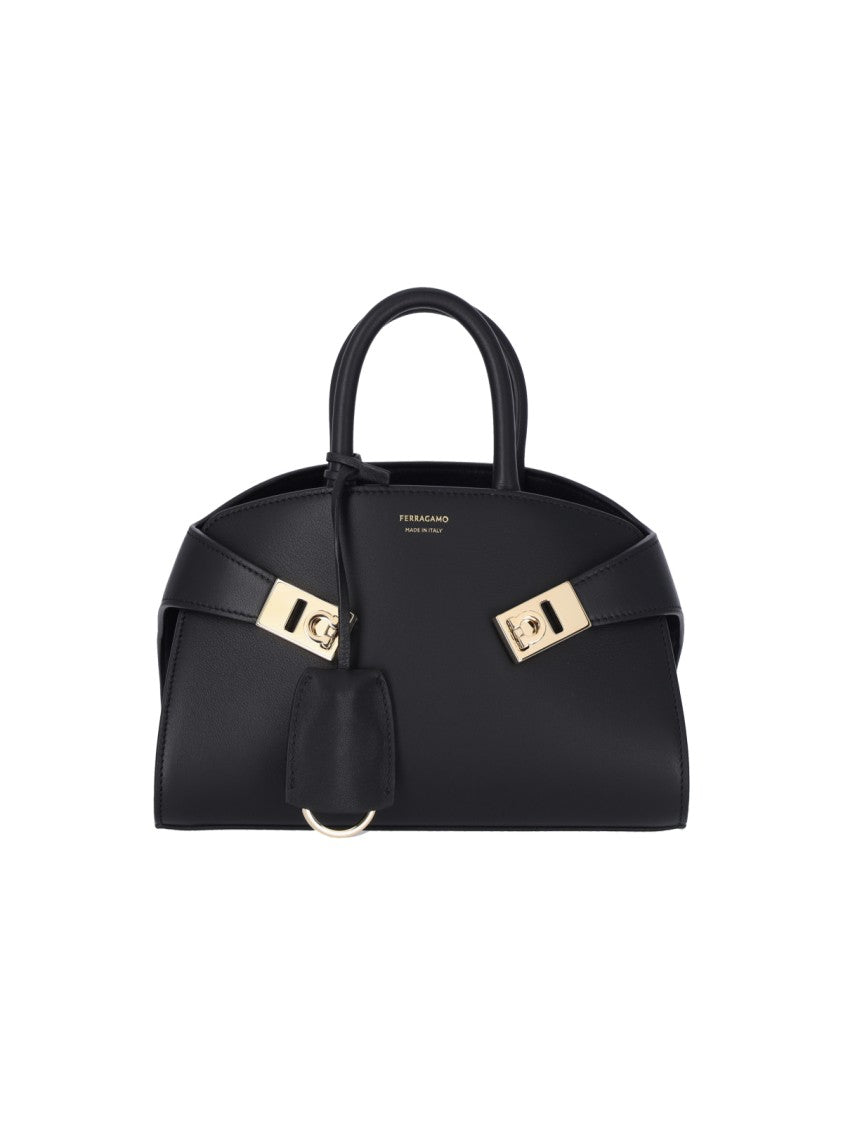 Ferragamo Black Hug Hammered Leather Mini Bag