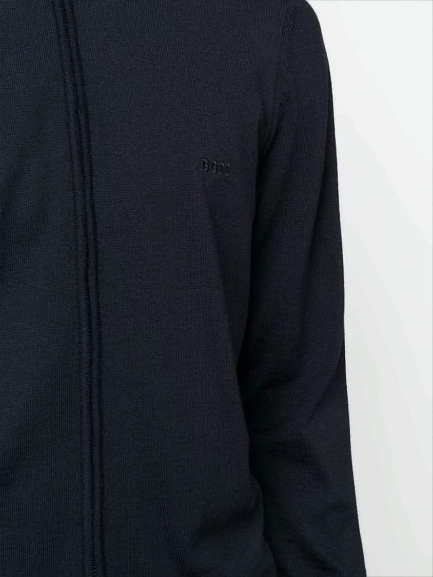 Hugo Boss Full-Zip High Collar Cardigan With Ribbed Detailing