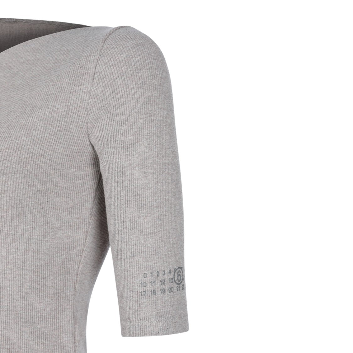 Mm6 By Maison Margiela Taupe Cotton-Virgin Wool Blend Stretch Top With Asymmetric Neckline