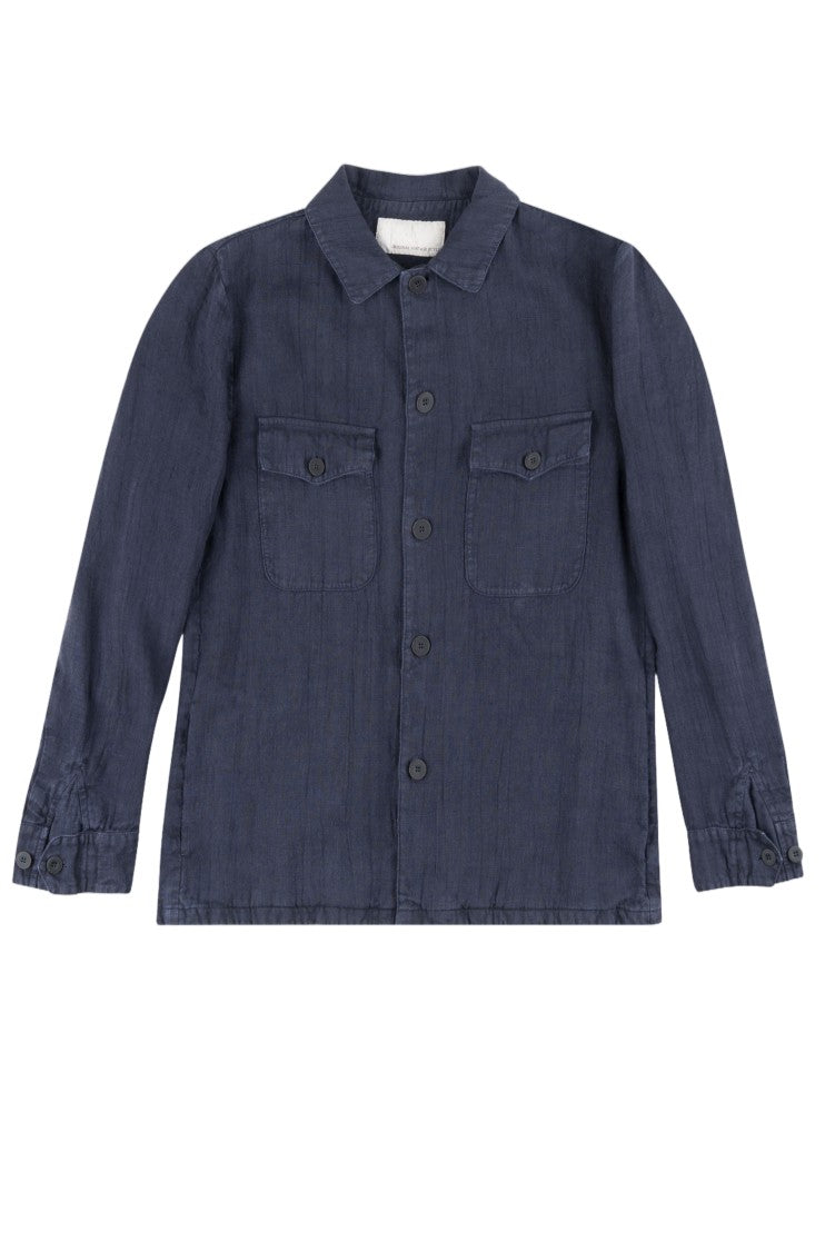 Original Vintage Linen Overshirt With Patch Pockets And Classic Collar