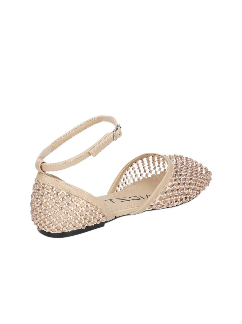 Strategia Rhinestone-Embellished Mesh Ballerina Sandals With Leather Sole