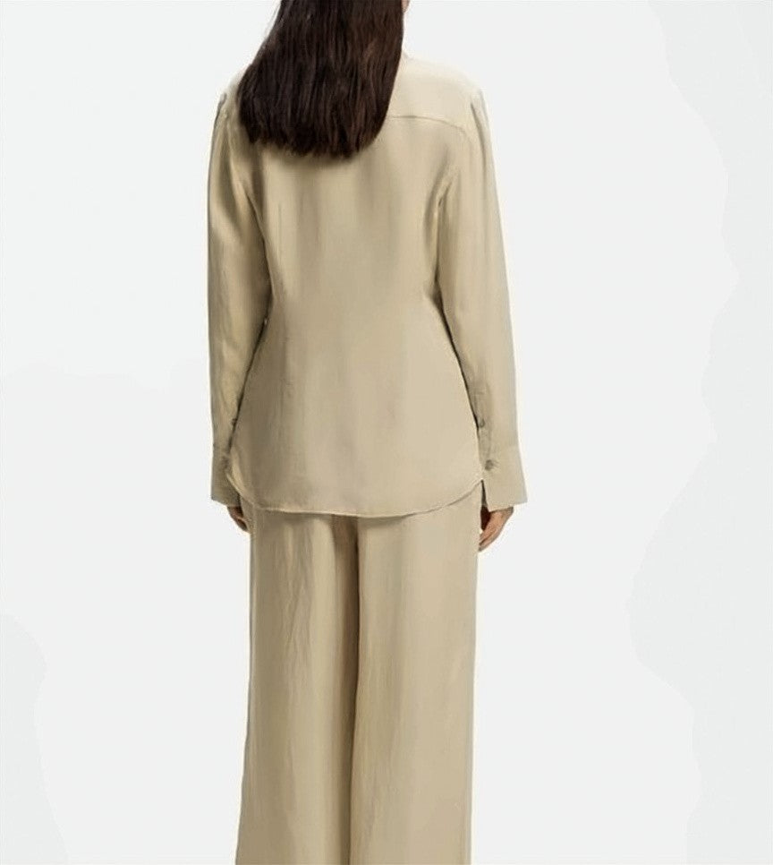 Boss Beige Beruta2 Pointed Collar Hidden Shirt