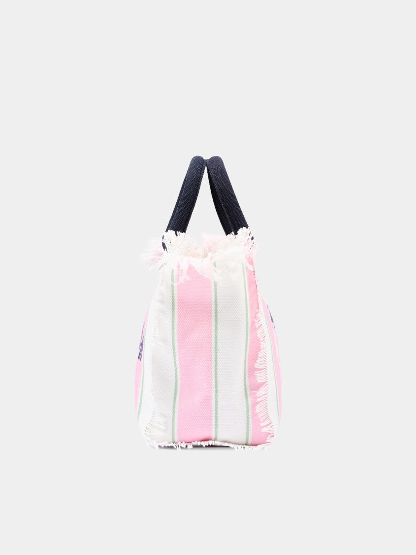 Mc2 Saint Barth Beach-Inspired Striped Tote Bag With Fringed Edges