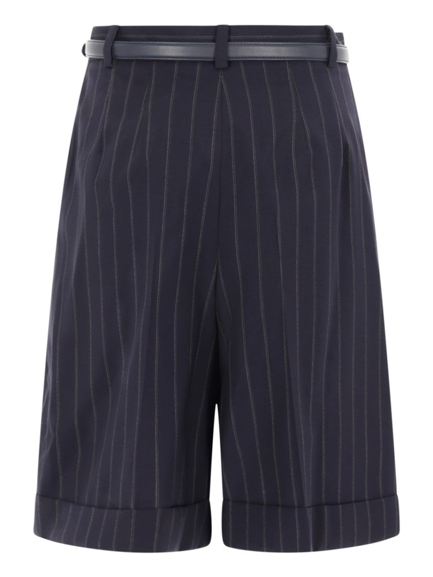 Max Mara Tailored Bermuda Shorts With Vertical Pinstripes And Slim Belt