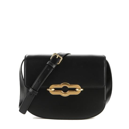 Mulberry Structured Black Calf Leather Shoulder Bag With Gold Hardware