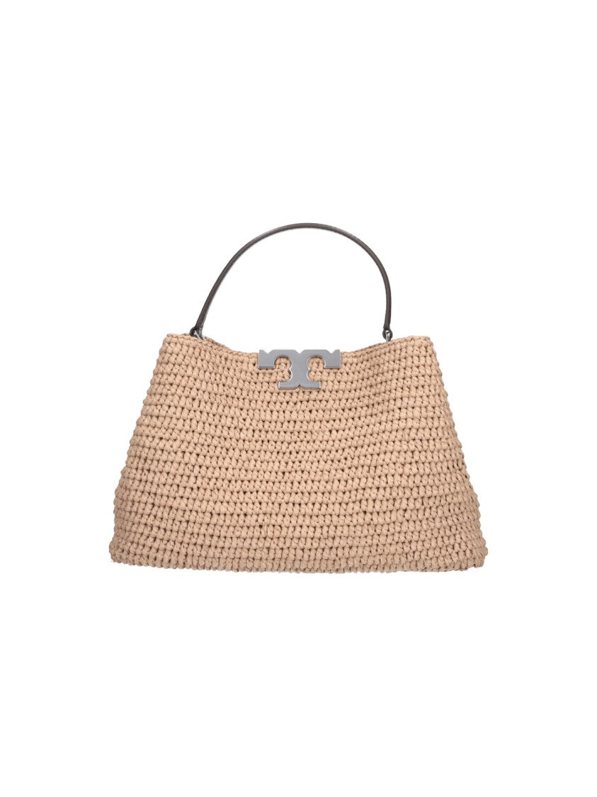 Tory Burch Beige Textured Trapezoidal Woven Bag
