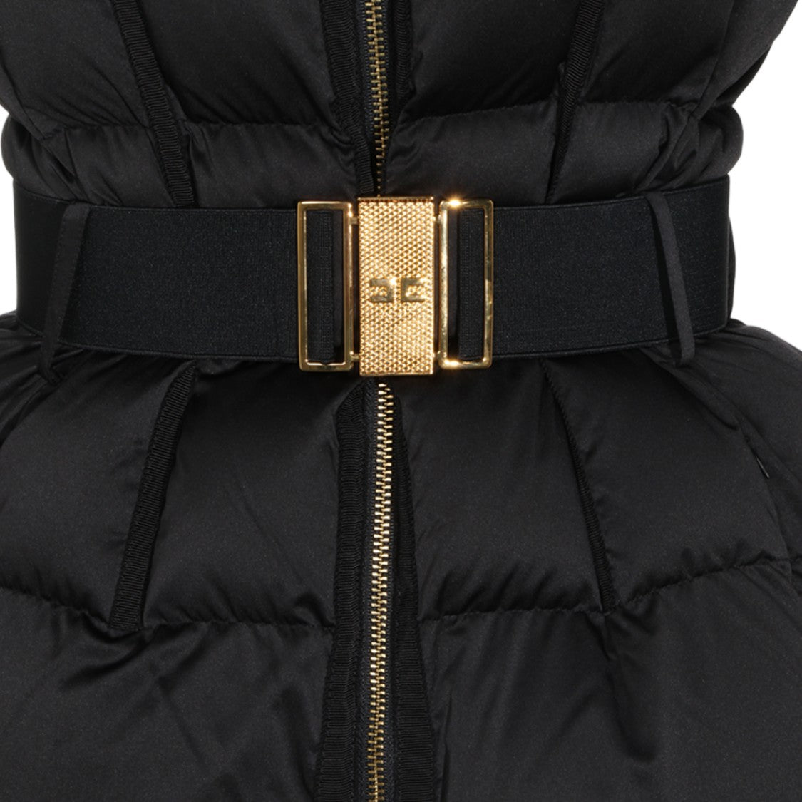 Elisabetta Franchi Quilted Padded Jacket With Detachable Hood And Gold Buckle