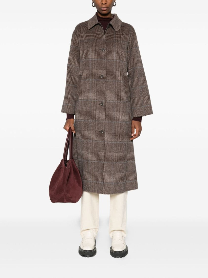 Yerse Plaid Pattern Mid-Length Wool Blend Coat