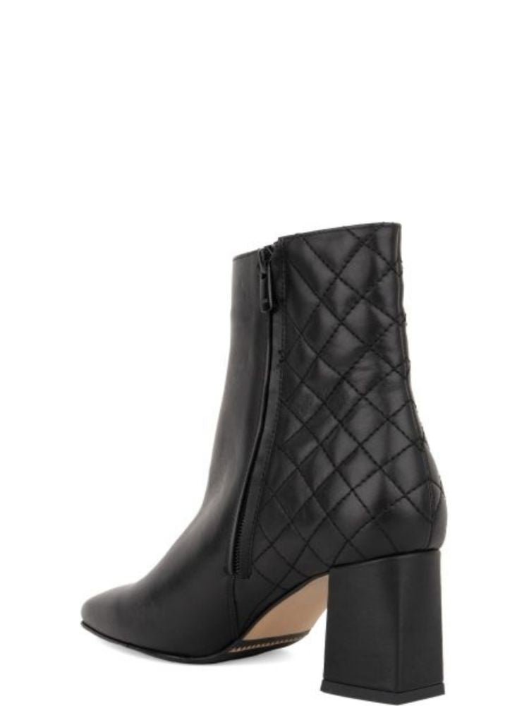 Sergio Moretti Black Quilted Block Heel Leather Ankle Boots