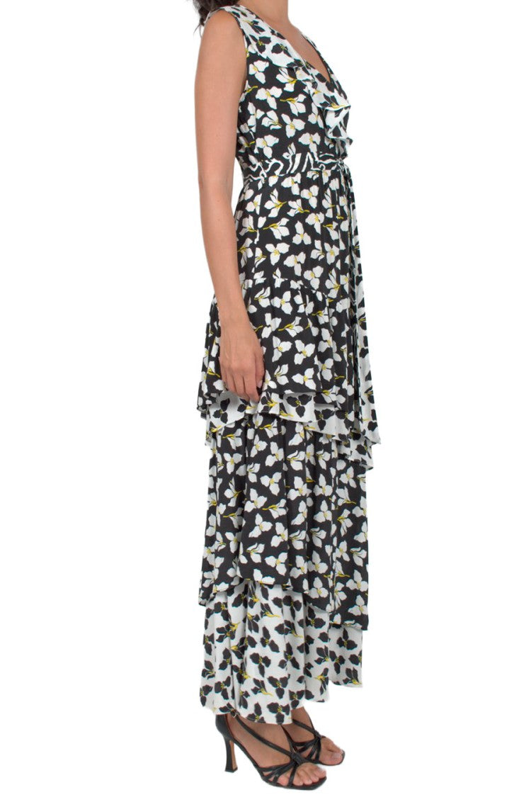 Diane Von Furstenberg Multicolor Floral Tiered Viscose-Blend Maxi Dress