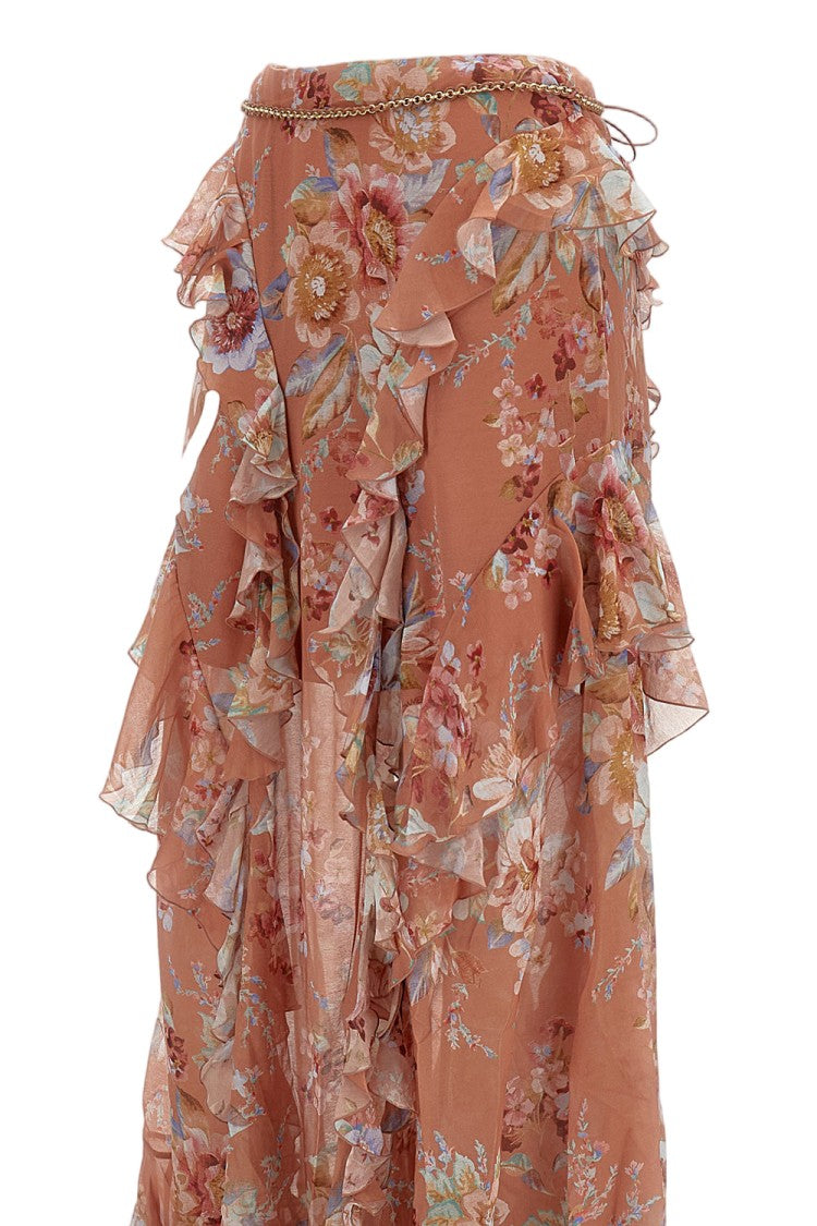 Zimmermann Cascading Ruffle Brown Maxi Skirt