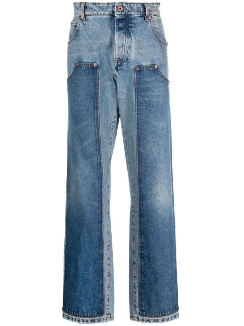 Balmain Hybrid Panelled Straight-Leg Denim Jeans