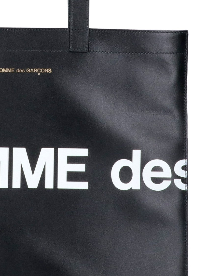 Comme Des Garçons Black Smooth Leather Bold Logo Tote