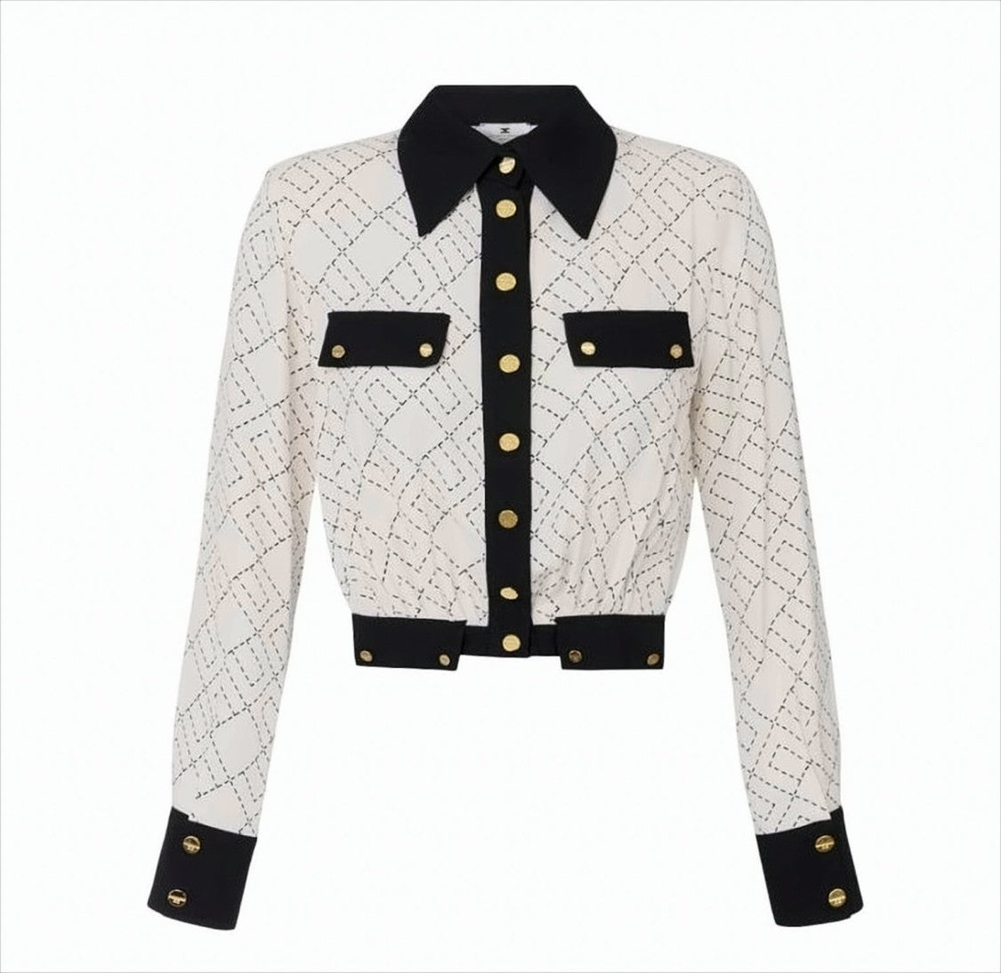 Elisabetta Franchi Two-Tone Cropped Georgette Shirt With Applique Detailing