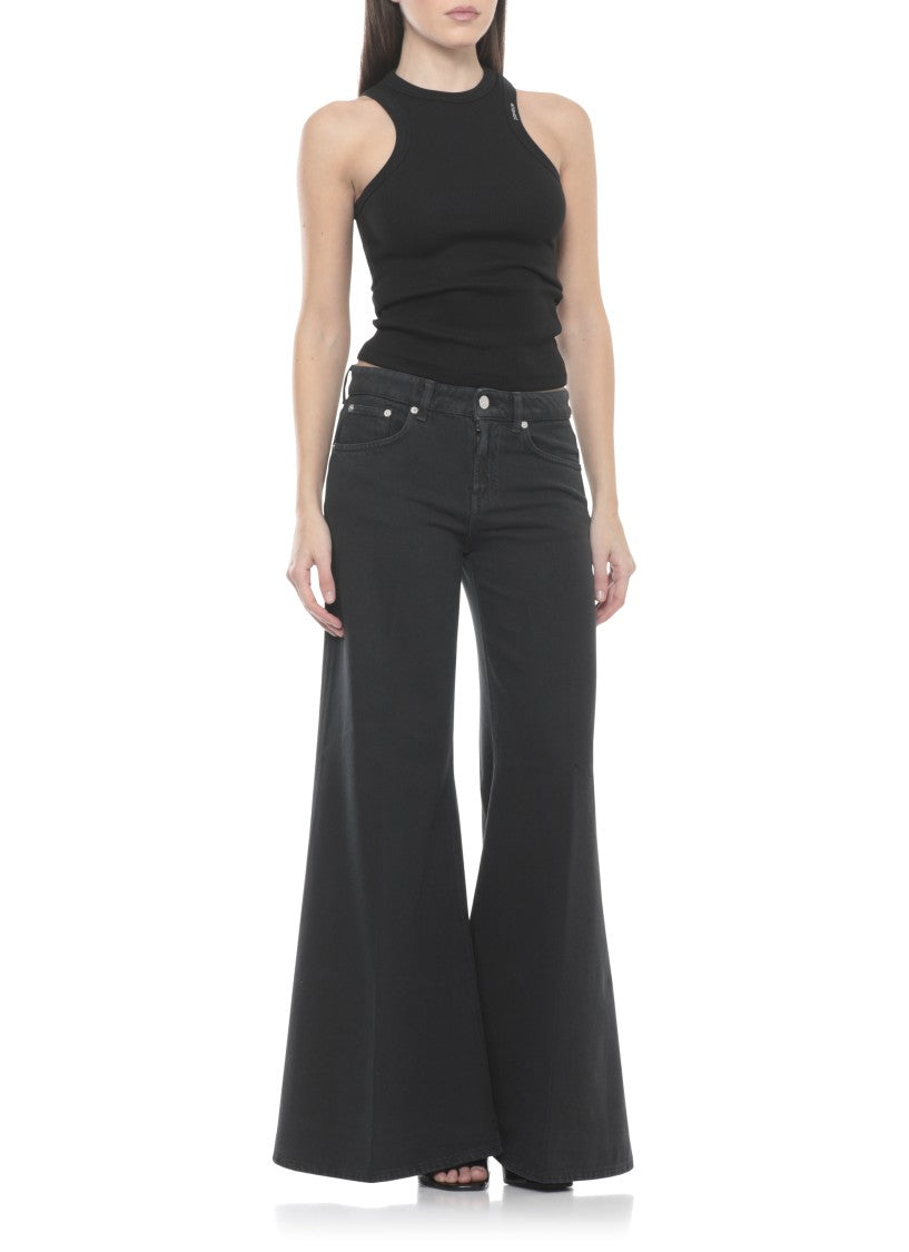 Dondup Black Marlen Leather Tab Palazzo Jeans