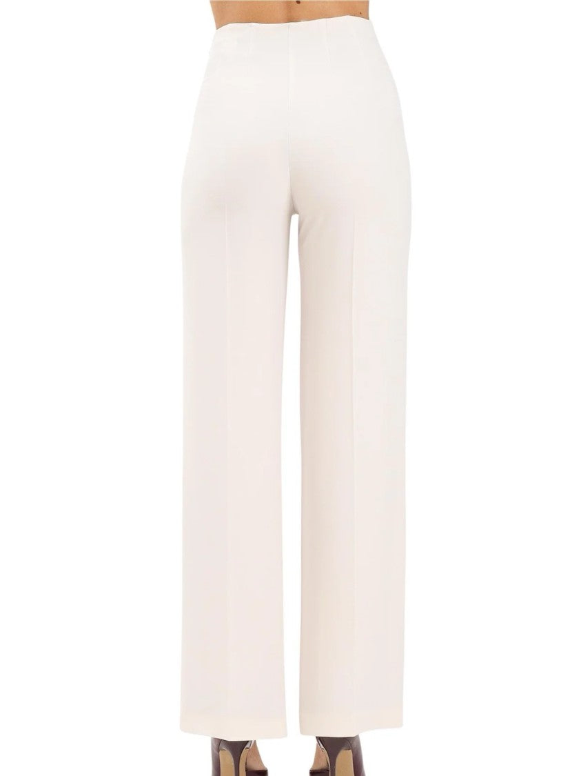 Patrizia Pepe Wide-Leg Cream Trousers With High Waist And Sleek Finish