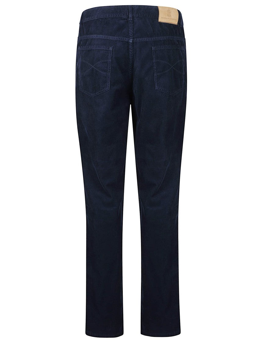 Brunello Cucinelli Deep Navy Blue Corduroy Casual Pants