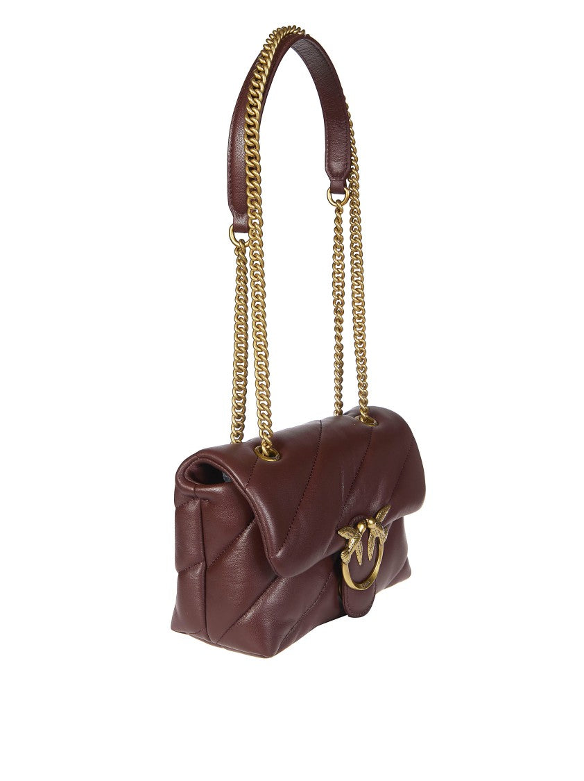 Pinko Brown Quilted Mini Sheep Nappa Shoulder Bag
