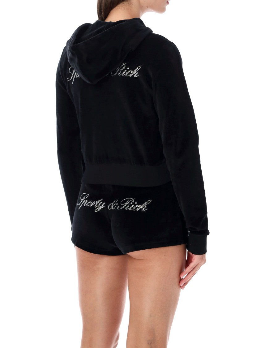 Sporty And Rich Hoodie Velour Crystal Zip-Up Hoodie