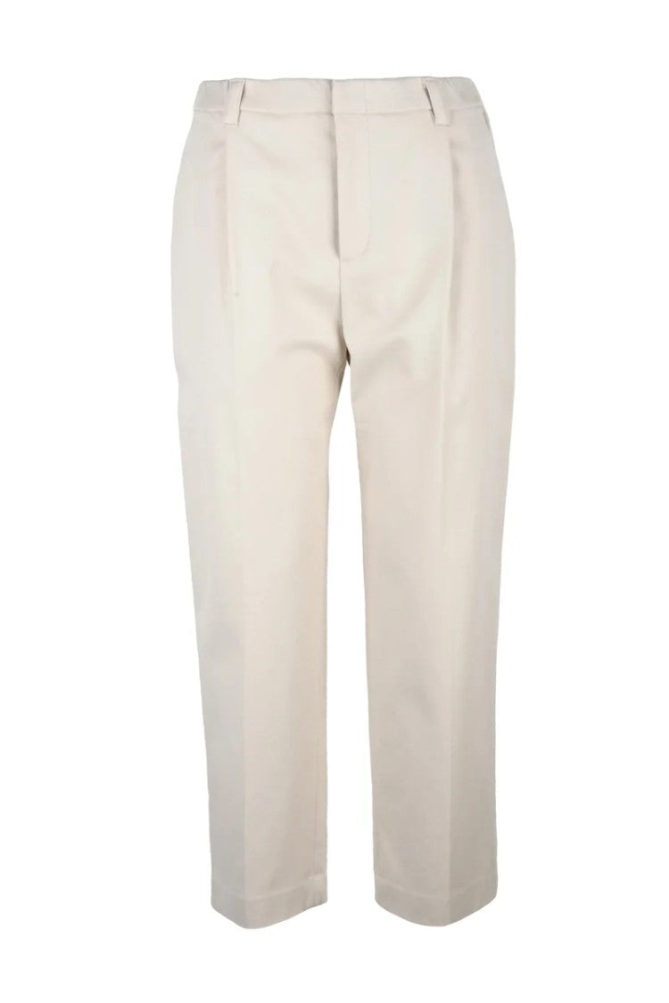 Brunello Cucinelli Cropped White Trousers With Tailored Fit