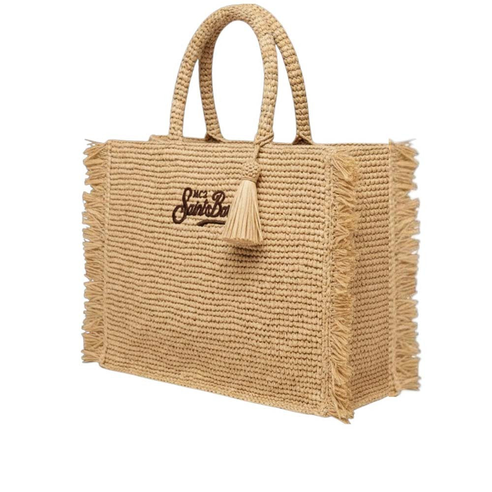 Mc2 Saint Barth Rectangular Woven Tote Bag With Fringed Edges