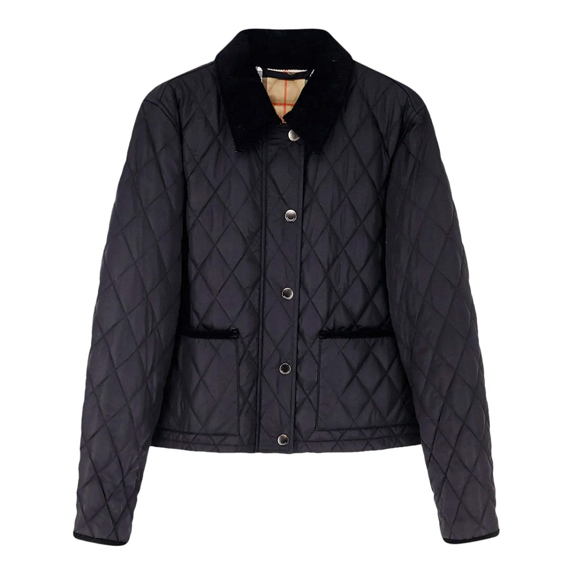 Burberry Diamond-Pattern Quilted Jacket With Velvet Collar